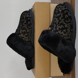 Brand New Women's UGG Scuffette II Metallic Conifer Black Slip On Slippers